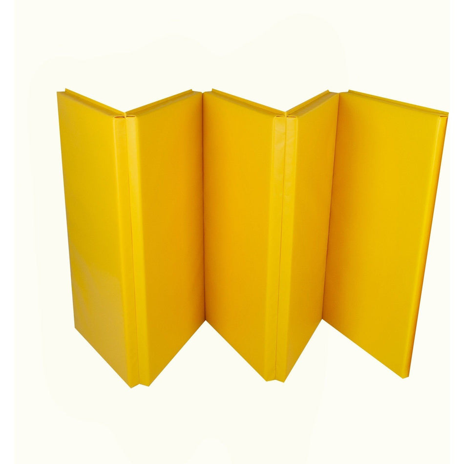 Cannons UK foldable gymnastics mat yellow folded 10ft x 4ft x 50mm portable for training, yoga, and home fitness