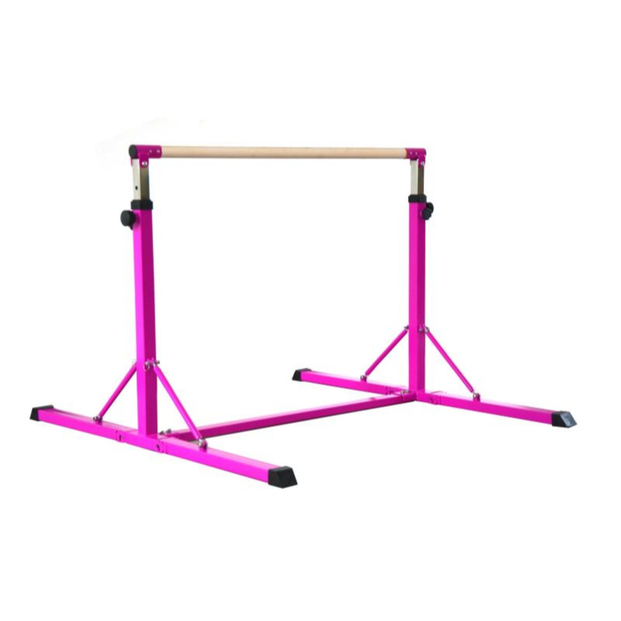Cannons UK 2nd Edition Folding Junior Pro horizontal bar pink — front view fully extended for home gymnastics, casts and kip drills