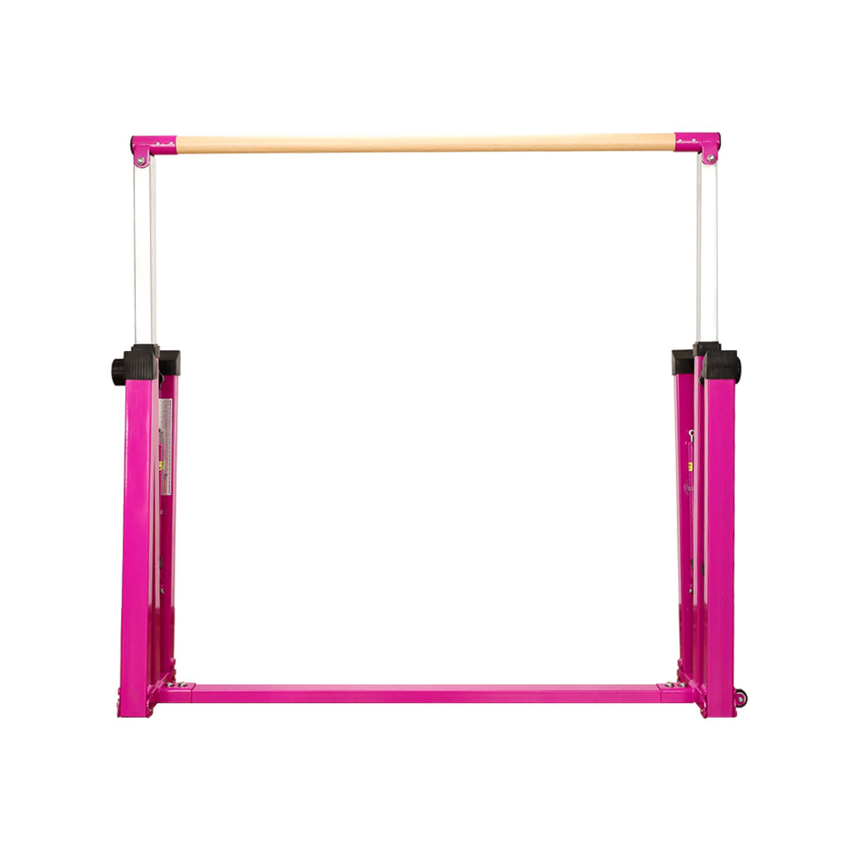 Pink square frame front view with fibreglass crossbar — compact footprint for home training