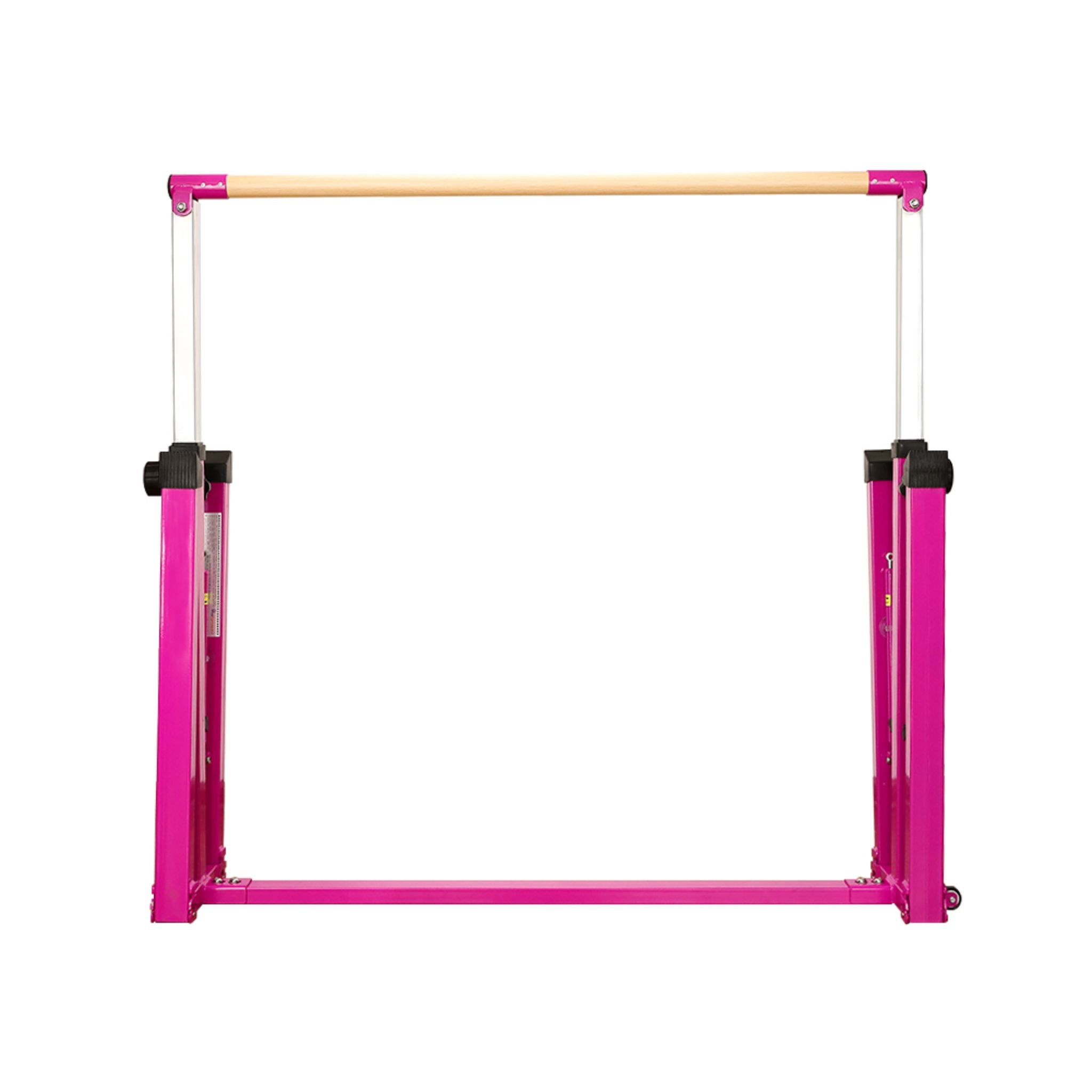 Pink square frame front view with fibreglass crossbar — compact footprint for home training