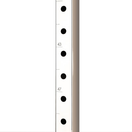 Silver perforated upright with multiple height holes — precise increments for 3–5 ft setups