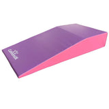 Cannons UK lightweight foam springboard 120cm x 60cm x 20cm angled view with purple top and pink side for vault approach, tumbling and beginner gymnastics