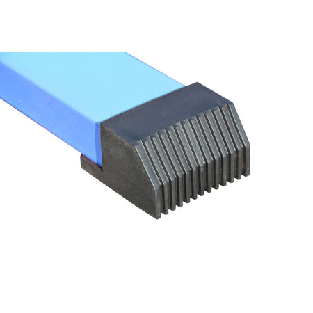 Parallel Bars blue — base foot with ribbed rubber end cap close-up for non-slip stability and floor protection