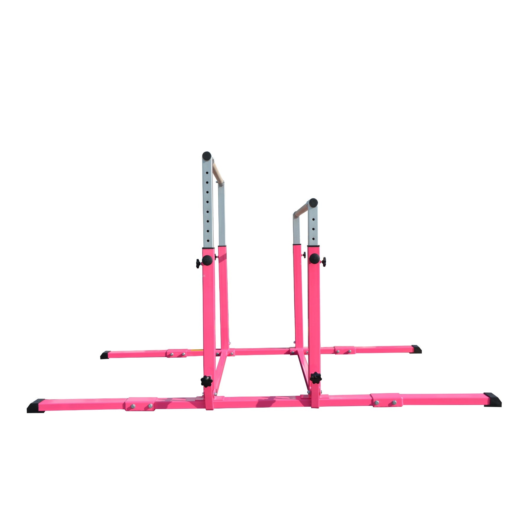 Parallel Bars pink — side profile showing uprights and cross-brace for stability and durability