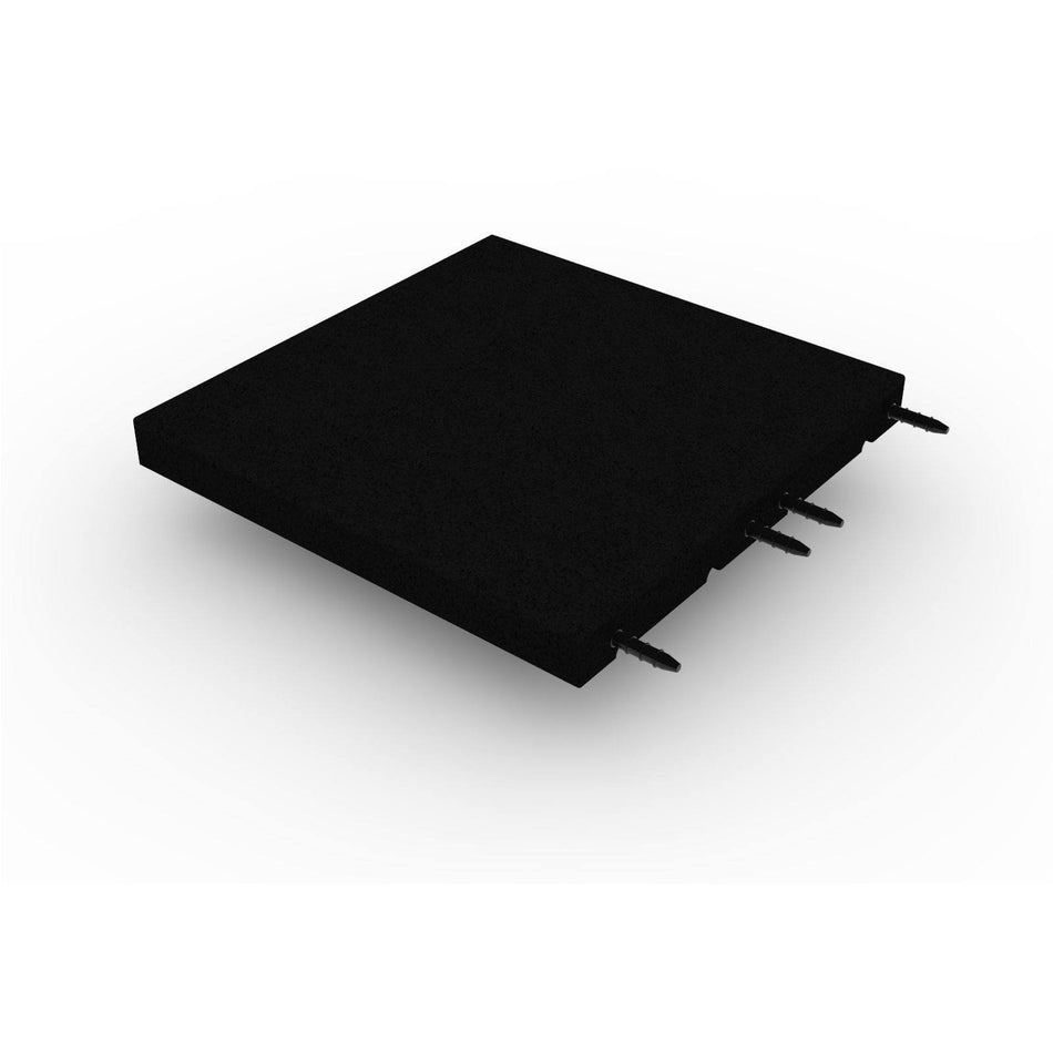 Black 50×50×30 mm tile — low studio angle highlighting beveled top.