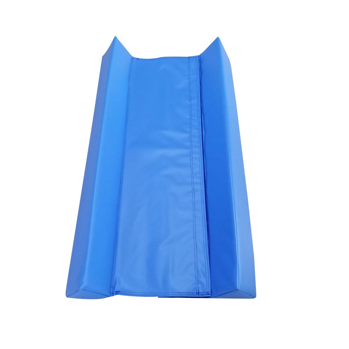 Blue Pro Air Rolls stabiliser wedge oblique angle showing rounded edge and channel detail for safe air-roll setup, gymnastics and tumbling practice