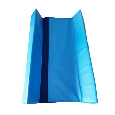 Blue U-cradle wedge angled right view showing inner channel for secure air roll placement