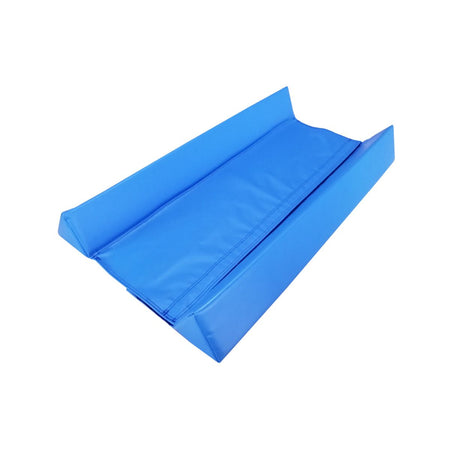 Blue stabiliser wedge showing black underside/lining — durable, grippy base for non-slip use in the gym. 