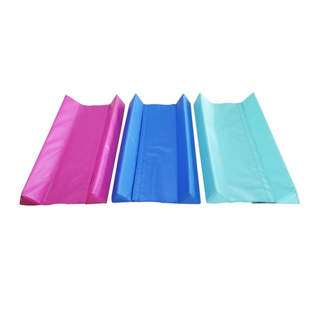 Trio of Pro Air Rolls wedges in blue, mint and pink angled group for air roll stabilisation during gymnastics and tumbling drills
