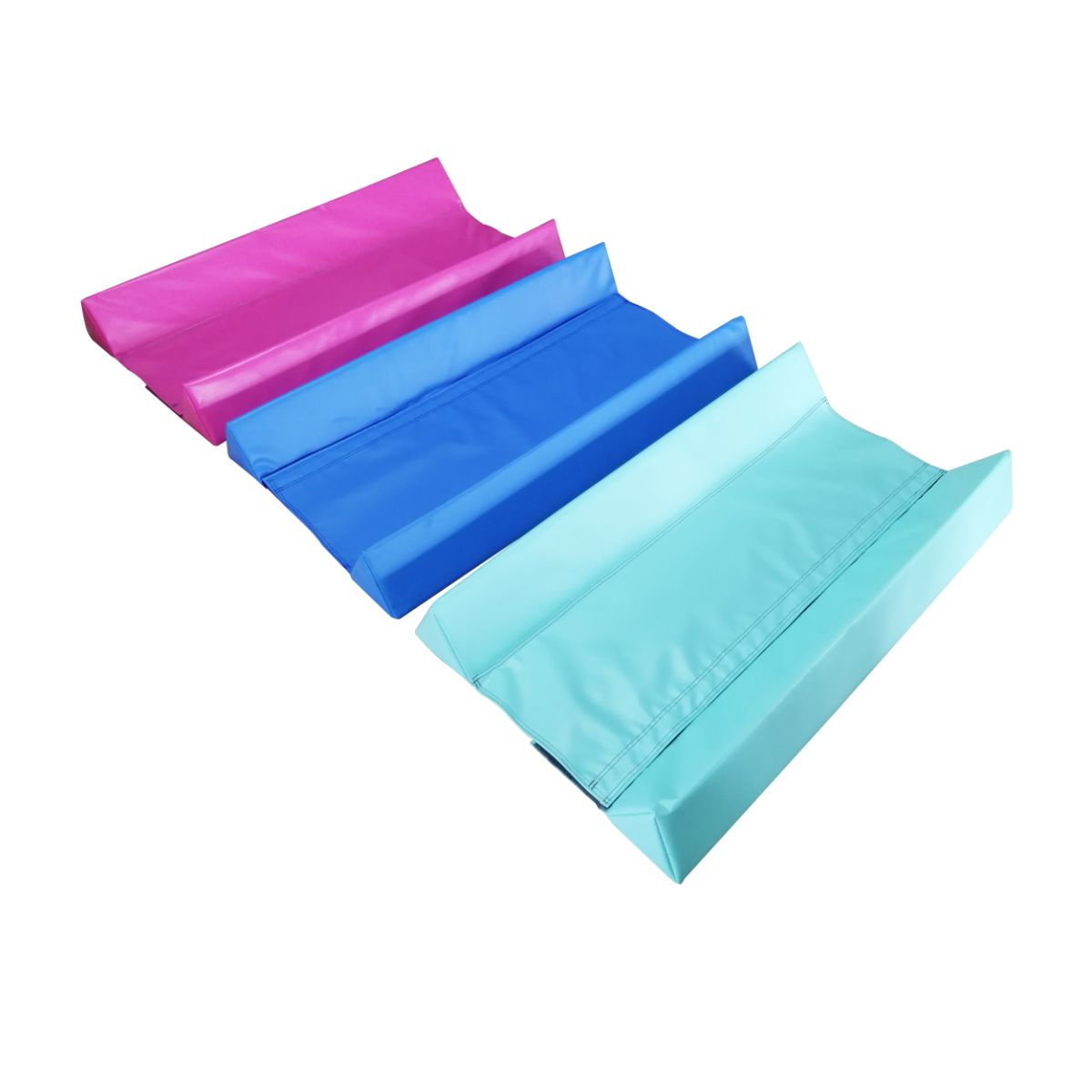Cannons UK Pro Air Rolls wedges set stacked in pink, mint and blue angled view for air roll support, gymnastics and tumbling drills