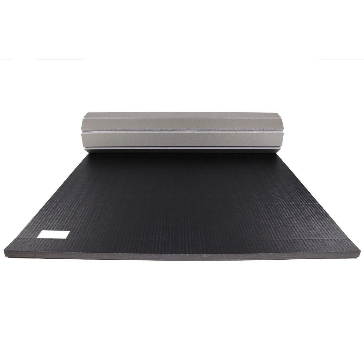 12m rollaway mat vinyl top in blue — strap-bound roll angled view showing closed-cell core for easy transport