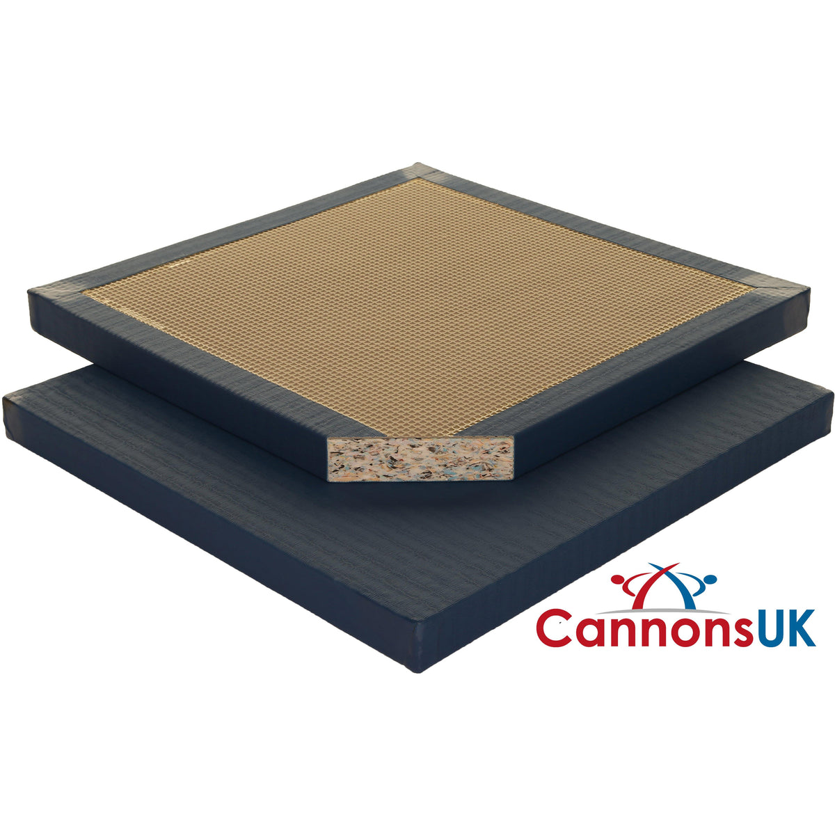 Blue Cannons UK 40mm judo mat with corner cutaway; durable vinyl cover and shock-absorbing core for judo, BJJ and martial arts.