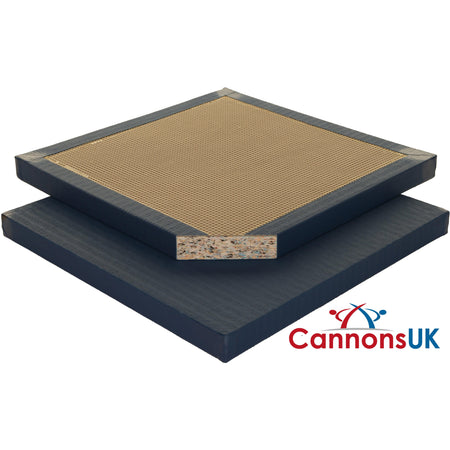 Blue Cannons UK 40mm judo mat with corner cutaway; durable vinyl cover and shock-absorbing core for judo, BJJ and martial arts.
