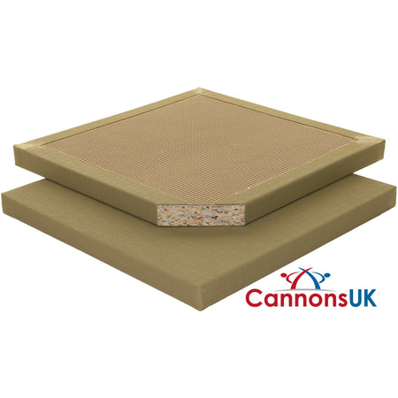 Green 40mm judo mat with foam cutaway, highlighting strong core construction and textured tatami top for safe grappling.