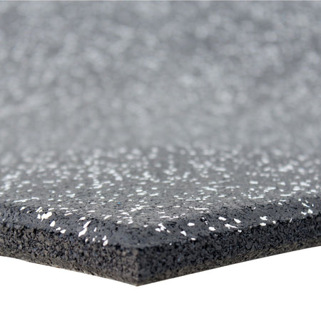 Corner close-up of white fleck gym flooring – clean trim  
