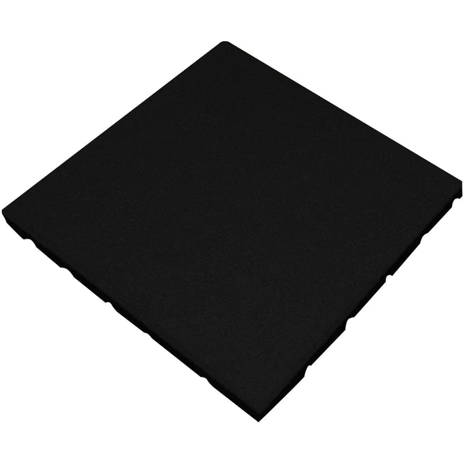 20mm black playground flooring sample – 50cm x 50cm – white background  
