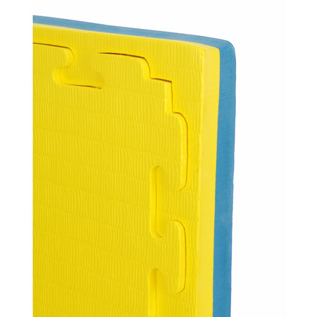Blue side corner view with interlocking tooth pattern visible — shows fit and finish.