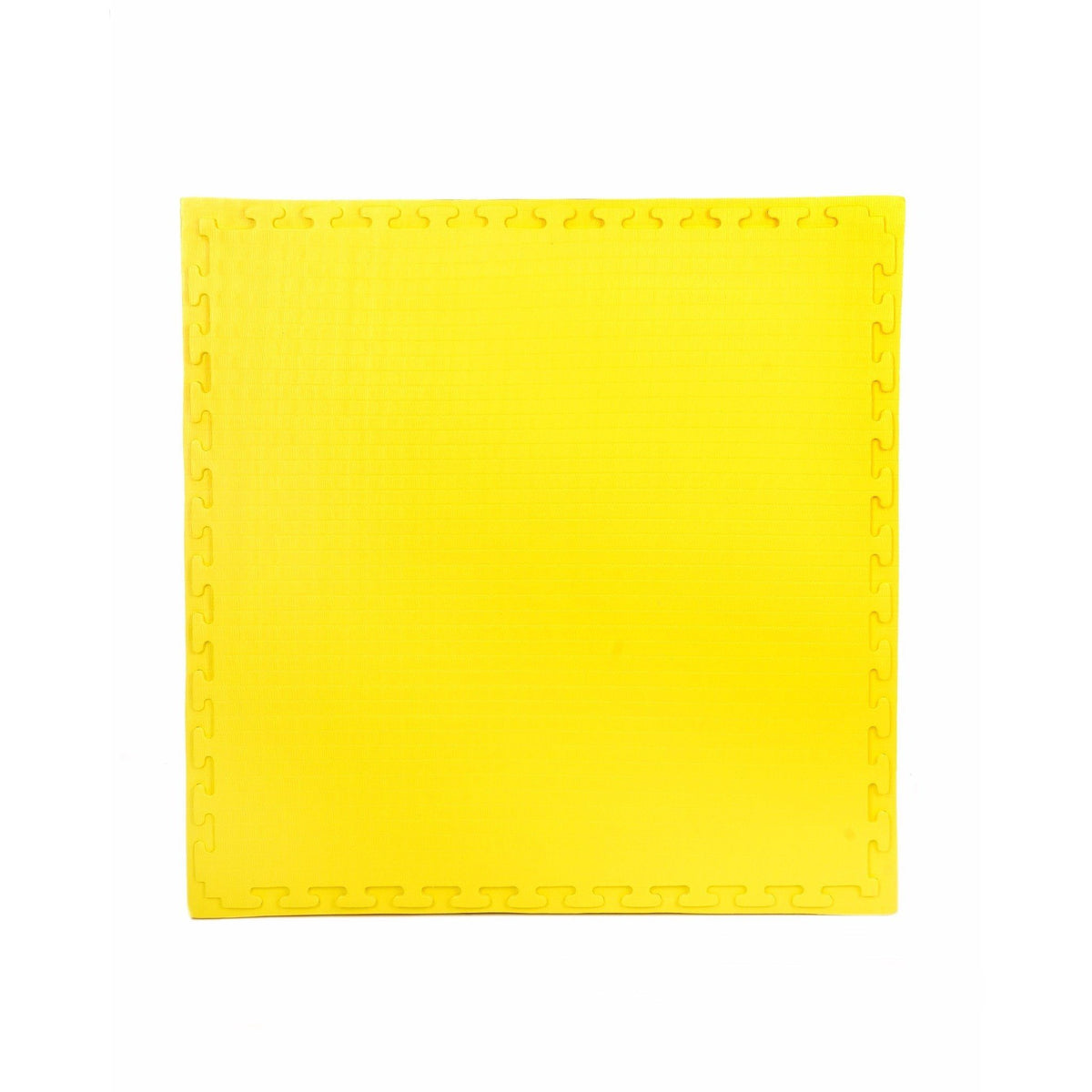 Flat blue side view of mat, with interlocking jigsaw margin and gym-grade surface finish.