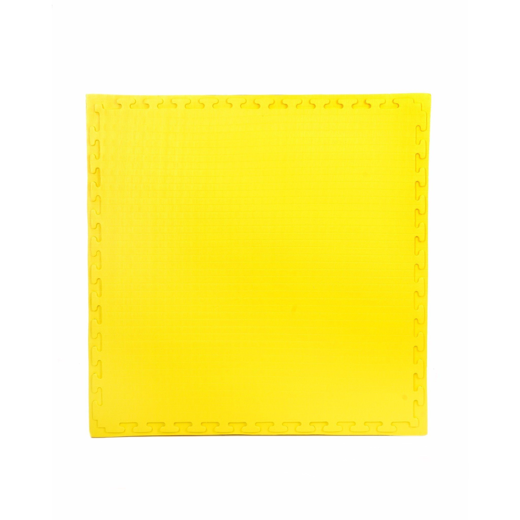 Flat blue side view of mat, with interlocking jigsaw margin and gym-grade surface finish.