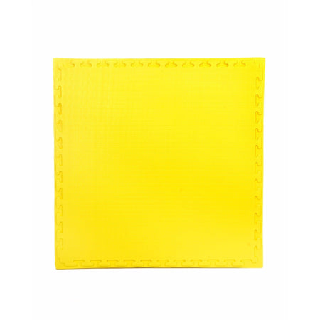 Flat blue side view of mat, with interlocking jigsaw margin and gym-grade surface finish.