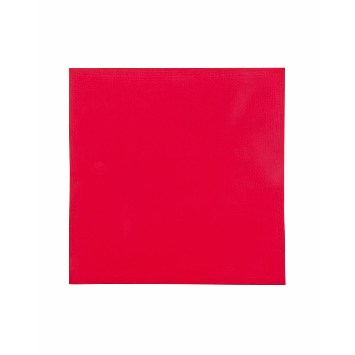 Angled edge shot of red and blue mat — interlocking teeth visible, profile of foam thickness.