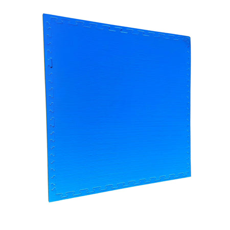 Full blue side with edging attached – angled view – 20mm Premium Tatami mat  
